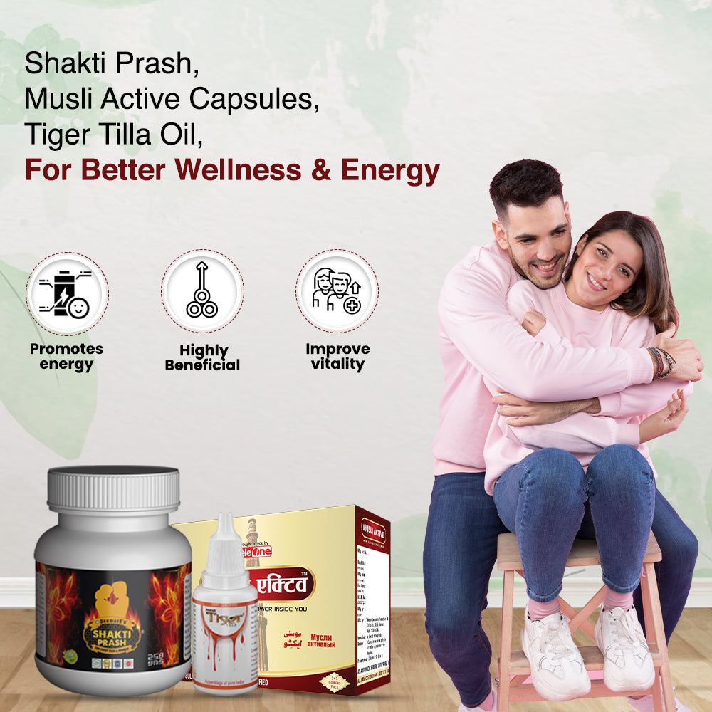 Shakti Prash, Musli Active Capsules & Tiger Tilla Oil For Better Wellness & Energy