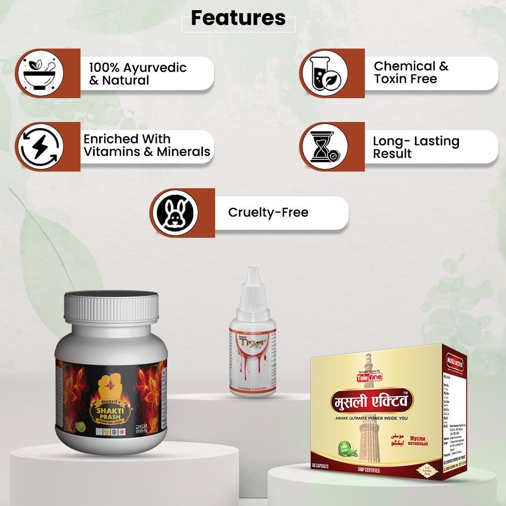 Shakti Prash, Musli Active Capsules & Tiger Tilla Oil For Better Wellness & Energy