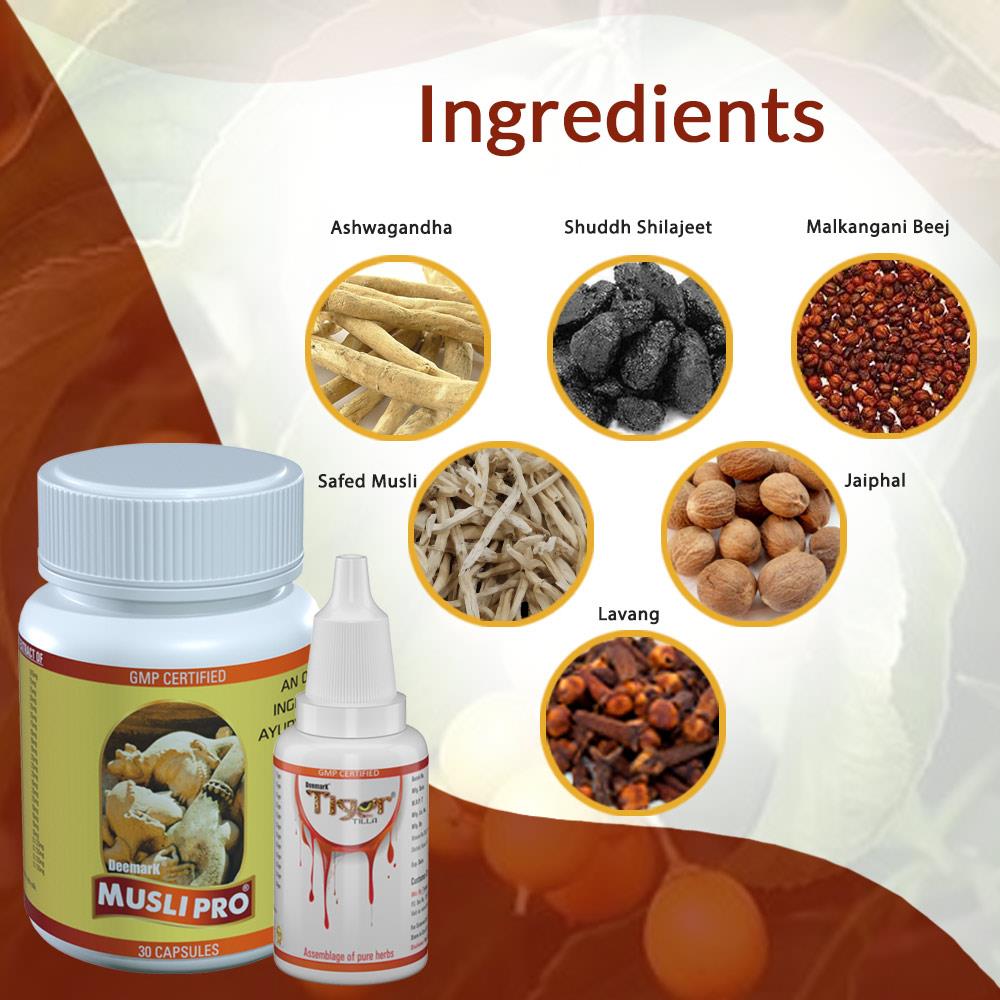 Musli Pro and Tiger Tilla - Ayurvedic Capsules & Oil to Improve Stamina and Power