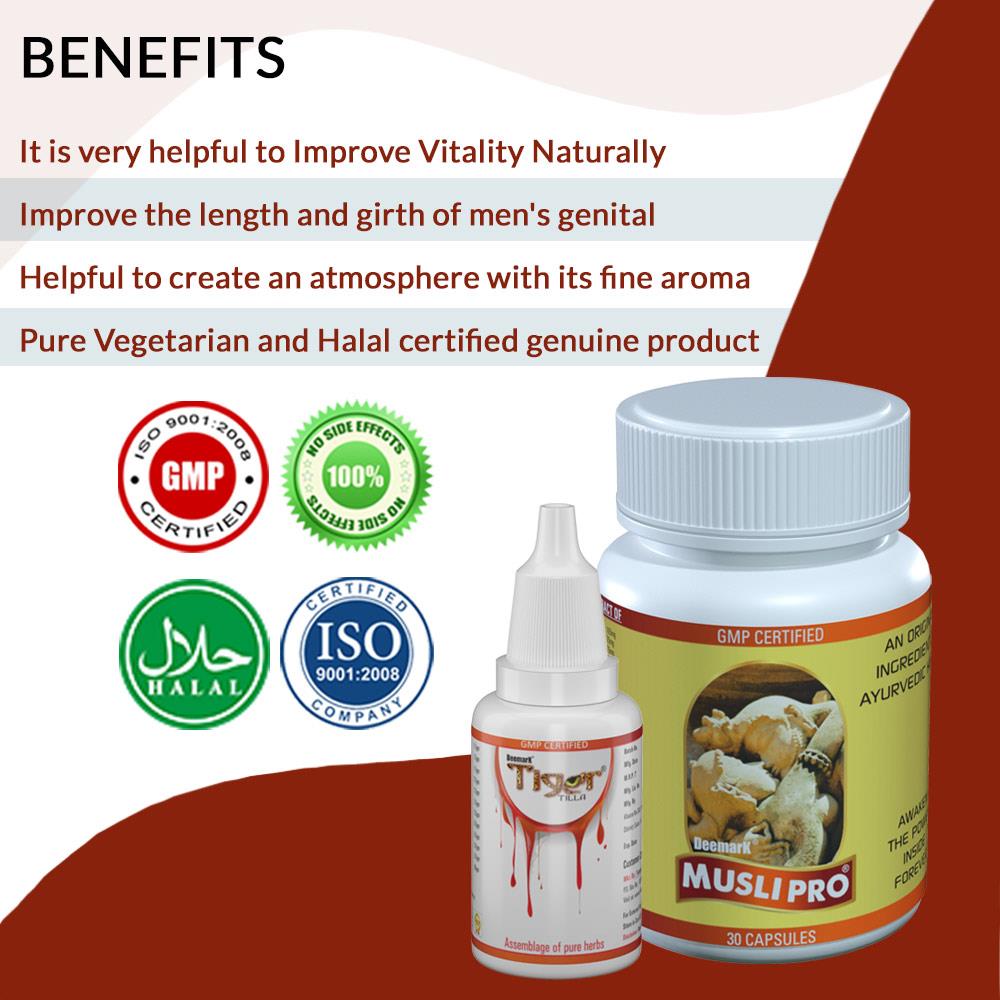 Musli Pro and Tiger Tilla - Ayurvedic Capsules & Oil to Improve Stamina and Power